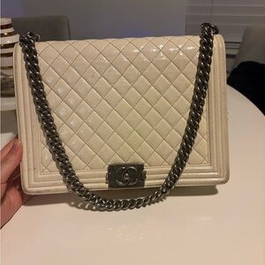 Chanel Cream/White Quilted Bag with Chain